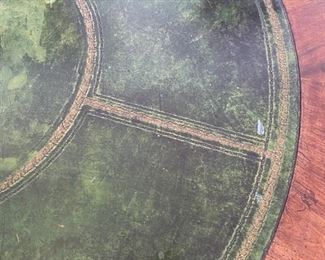 8/ $750 Antique Empire style Round Mahogany tambour table with green leather top 
