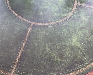 8/ $750 Antique Empire style Round Mahogany tambour table with green leather top 