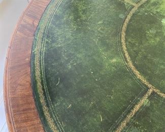 8/ $750 Antique Empire style Round Mahogany tambour table with green leather top 