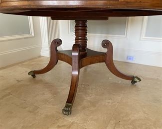 8/ $750 Antique Empire style Round Mahogany tambour table with green leather top 