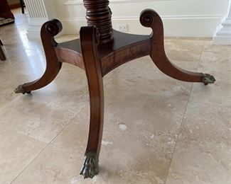 8/ $750 Antique Empire style Round Mahogany tambour table with green leather top 