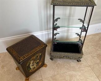 13- $60 Etagere small & wood garbage 	27"T x 11"W x 6"D) &	