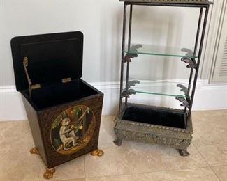 13- $60 Etagere small (27"T x 11"W x 6"D) & wood garbage 		
