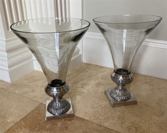 14- $24 NOW was $48 Pair of glass and pewter bases vases	12" x 8 1/2"		