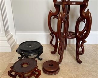 16- $80 Set of oriental stand and 4 sm. Ones (tall one 25"T x 14"D small rub on edge, could be polished off)