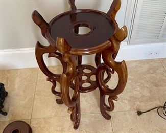 16- $80 Set of oriental stand and 4 sm. Ones (tall one 25"T x 14"D small rub on edge, could be polished off)