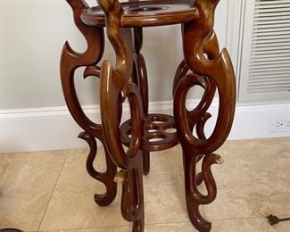 16- $80 Set of oriental stand and 4 sm. Ones (tall one 25"T x 14"D small rub on edge, could be polished off)