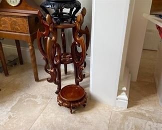 16- $80 Set of oriental stand and 4 sm. Ones (tall one 25"T x 14"D small rub on edge, could be polished off)