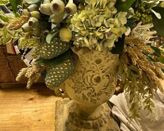 18 - $250 for Pair - One of two tall floral arrangement in composite made urns. 6'T x 28"W 