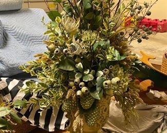 18 - $250 for Pair - One of two tall floral arrangement in composite made urns. 6'T x 28"W 