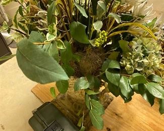 18 - $250 for Pair - One of two tall floral arrangement in composite made urns. 6'T x 28"W 