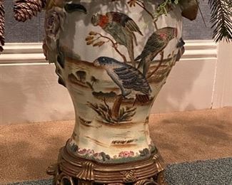 20- $150 Pair of porcelain bird vases with arrangements 
