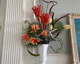 21- $60 NOW $90 Pair of white porcelain vases with Palmetto leaves 5' x 26"