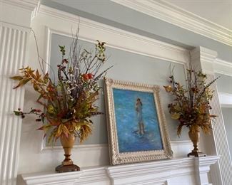 22- $75 Pair of metal vases with fall floral 52" x 26" 			