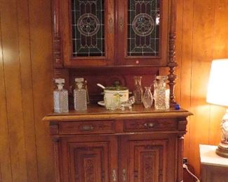 Antique Sideboard - Stain Glass Panels - All Original