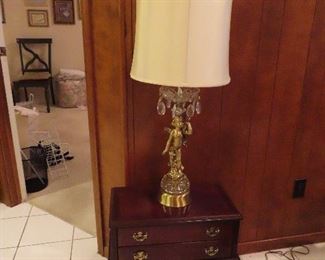 Gold Gilded Crystal Lamp - Lane Mahogany 2 Drawer Side Table