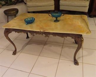 Antique Marble Top Cocktail Table - Brass Base