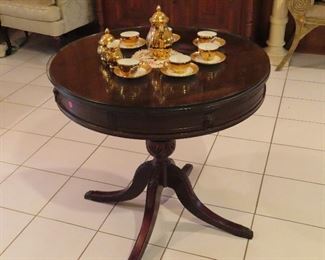 Gold Tea Set - Mahogany Drum Table 