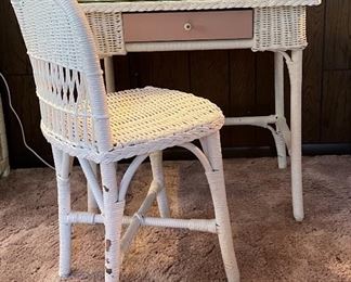 Wicker desk/vanity and wicker chair