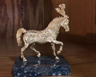 SASHA BRASTOF GOLD PLATED HORSE ON MARBLE BASE
