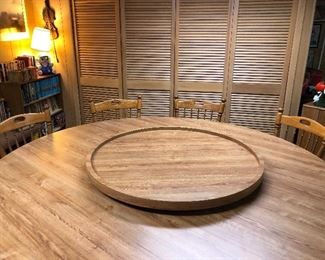 CUSTOM DINAIRE TABLE WITH LAZY SUSAN AND SIX CUSTOM CHAIRS