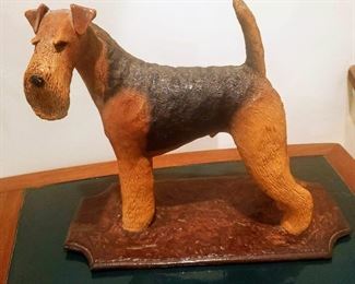 Airdale terrier sculpture signed RC