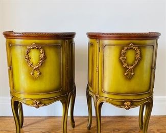 1-9: Pair of Green French End tables