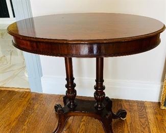 1-6 Mahogany Oval Side table with claw feet H 28.25" W 28.5" D 19.25"