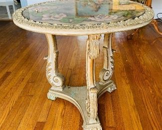 1- 120 Floral Design Round Glass Tabele
28" tall x 29.5" diameter