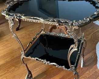 1-140 French Tea Cart with Black Glass Top