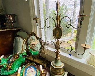 1-72 Pair of Hand Painted Brass Sconces
1-73 Swivel Brass Mirror