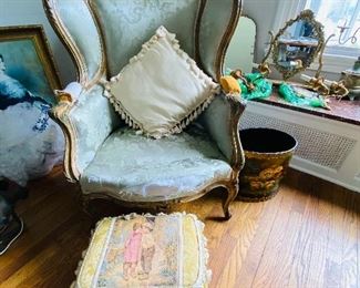 1-38 Cream Colored decorative Pillow
1-39 Antique French Style Winged Chair (As is)