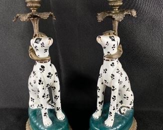 Antique Vintage Art Deco Dalmatian Dog Candlestick Holders