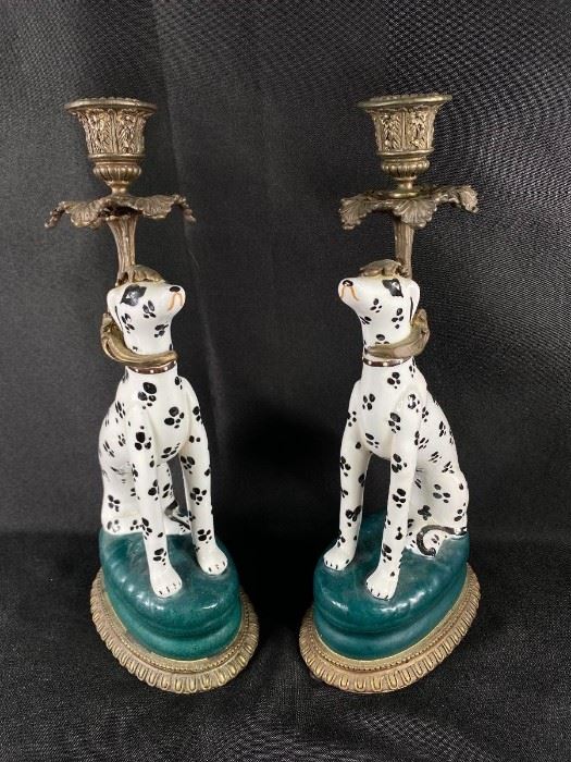 Antique Vintage Art Deco Dalmatian Dog Candlestick Holders