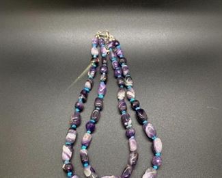 Double Strand Polished Cut Amethyst Beaded Necklace