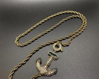 Heidi Daus Rhinestone Covered Anchor Toggle Closure Rope Necklace
