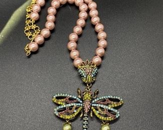 Heidi Daus Dragonfly Pendant Pink Beaded Choker Necklace