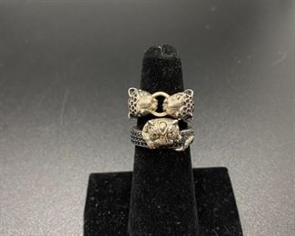 Pair of Cat Jaguar Leopard Themed Silver Rhinestone Rings