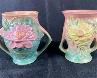 Pair of Roseville Double Handle Pottery Urn Vase