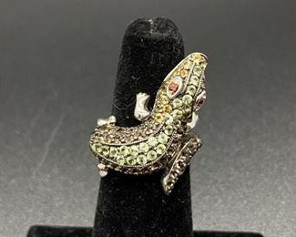 Rhinestone Covered Sterling Silver Alligator Ring