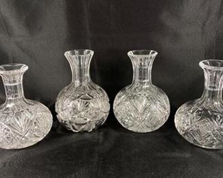 Set of 4 Cut Crystal Decanter Bottles Different Patterns No Stoppers