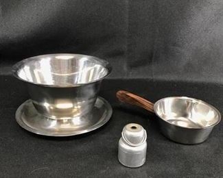 Stainless Steel Bowl, Tiny Pan, Gadget Lot