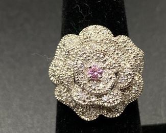 Sterling Silver CZ Flower Shaped Cocktail Ring