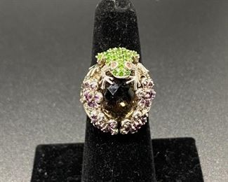 Sterling Silver Rhinestone Covered Frog Cocktail Ring