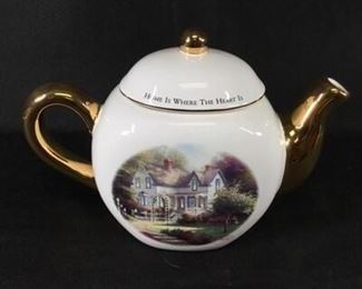 Thomas Kincade Home is Where the Heart Is II Gold Accented Teapot