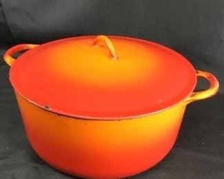 Vintage Descoware Oval Dutch Oven Cast Iron Enameled Casserole Flame Orange Belgium