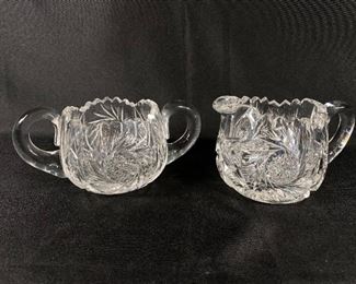Vintage Heavy Cut Crystal Cream and Sugar Set