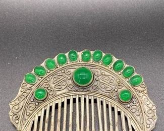 Green Cabochon Southwestern Hair Comb