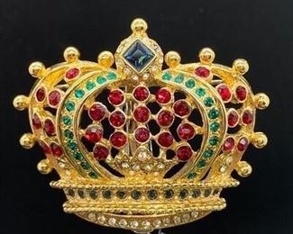 Vintage Goldtone KJL Kenneth Jay Lane Rhinestone Crown Pin Brooch