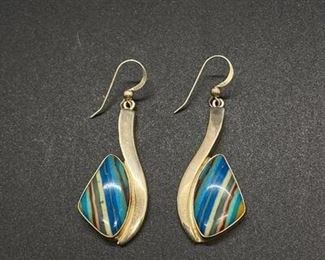 Silvertone Calsilica Rainbow Striped Drop Dangle Earrings